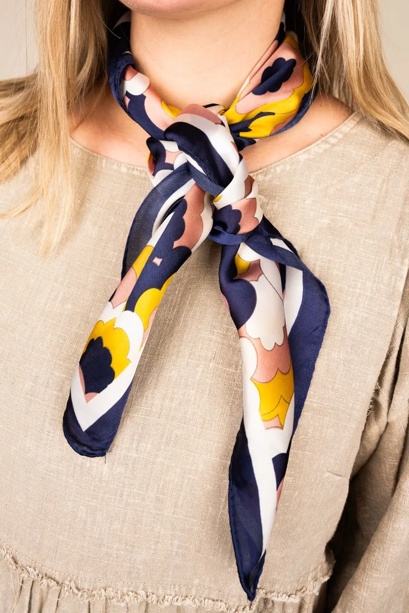 Vintage Vibes Navy Floral Square Satin Scarf