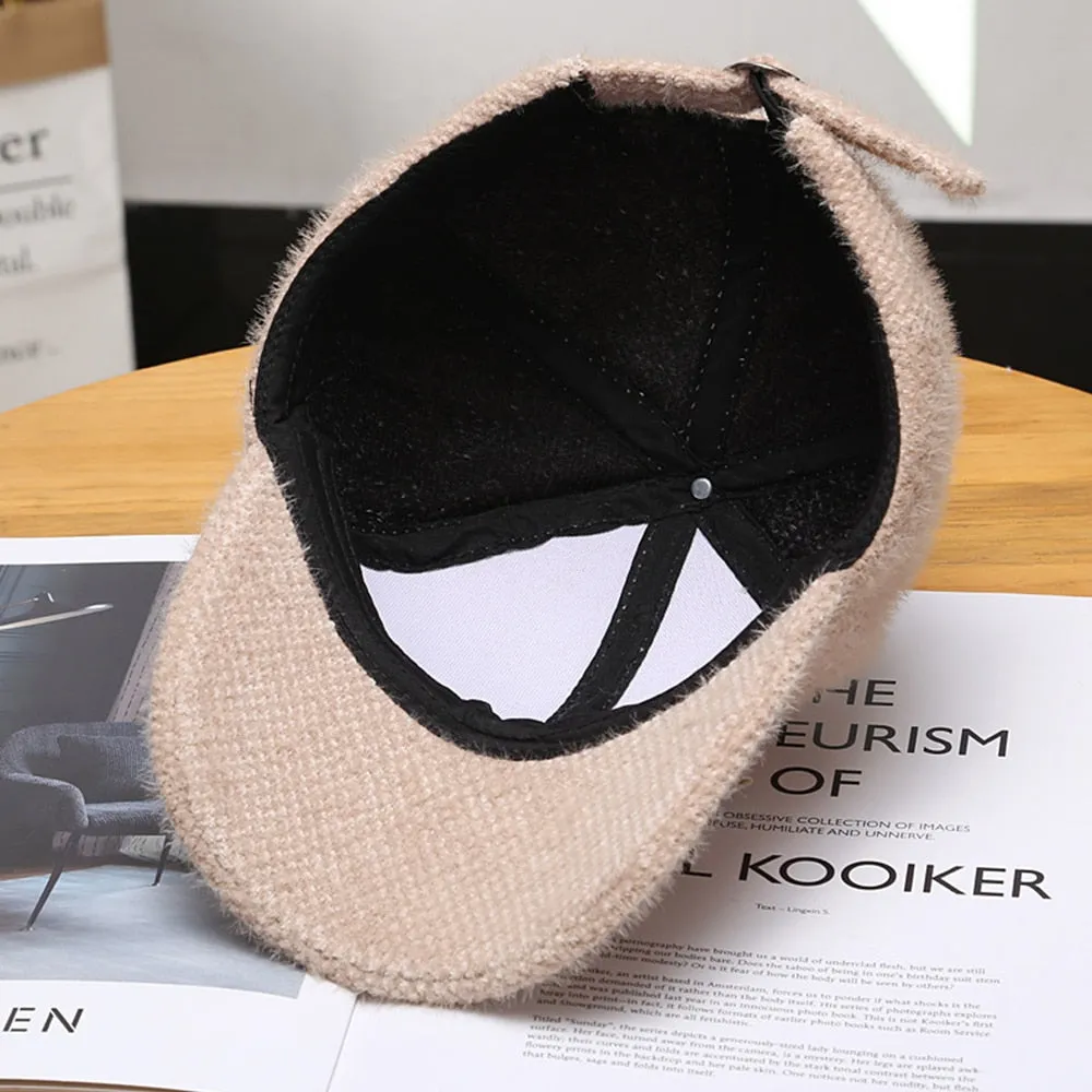 Windproof Cashmere Baseball Caps Trendy Velvet Winter Hats For Women