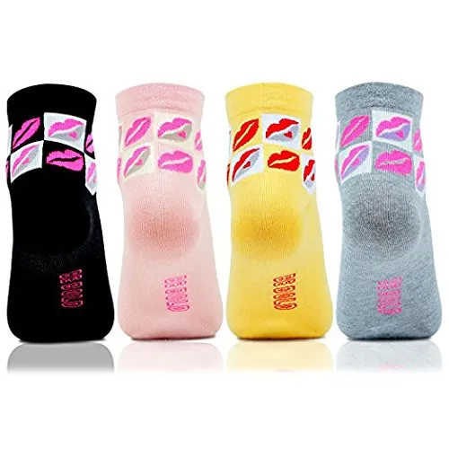 Women Ankle Length Fashion Bold Socks (Lips Print)- Pack of 4