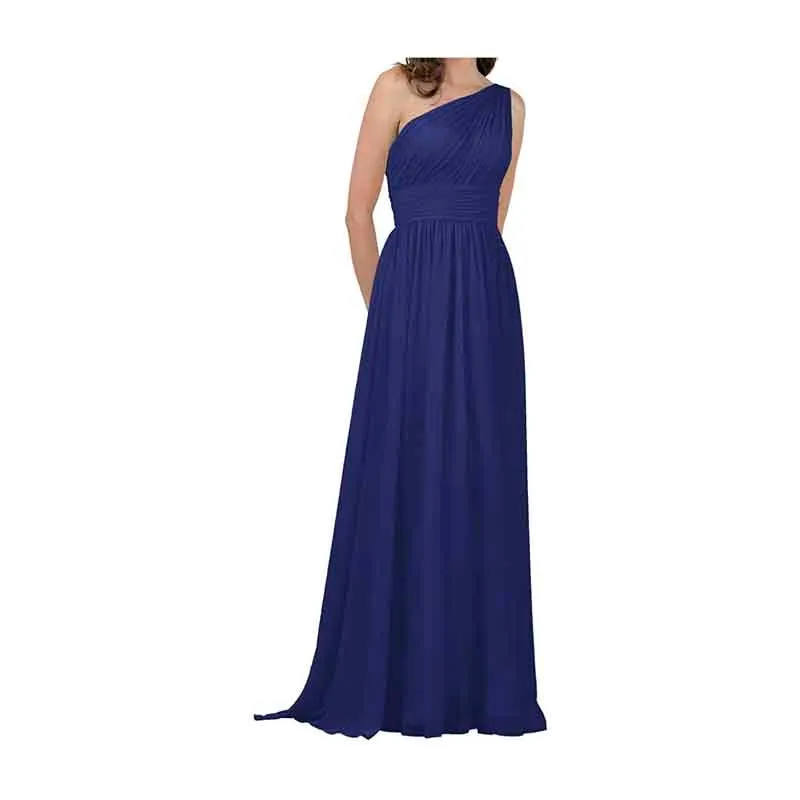 Women One Shoulder Bridesmaid Dresses Chiffon Long Maxi Formal Party Dress