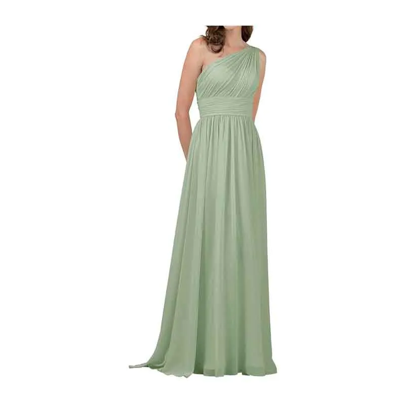 Women One Shoulder Bridesmaid Dresses Chiffon Long Maxi Formal Party Dress