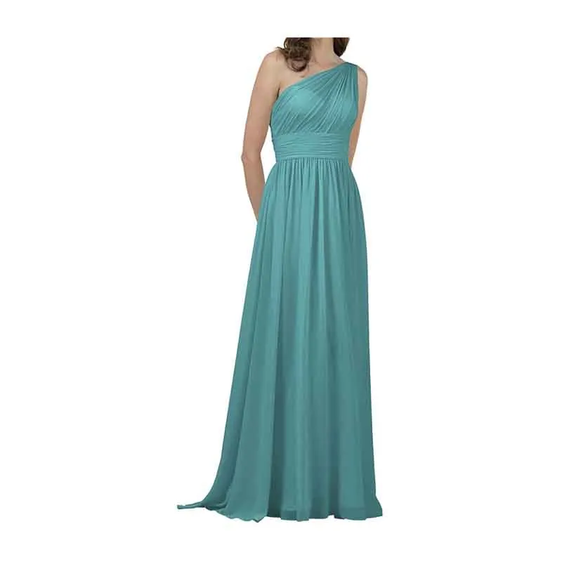 Women One Shoulder Bridesmaid Dresses Chiffon Long Maxi Formal Party Dress