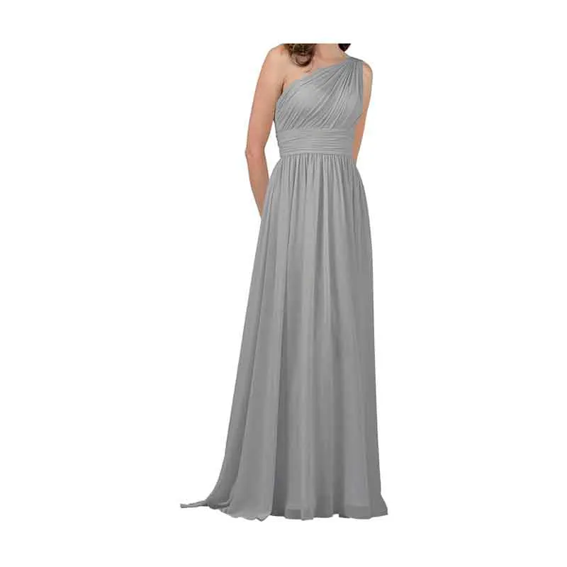 Women One Shoulder Bridesmaid Dresses Chiffon Long Maxi Formal Party Dress