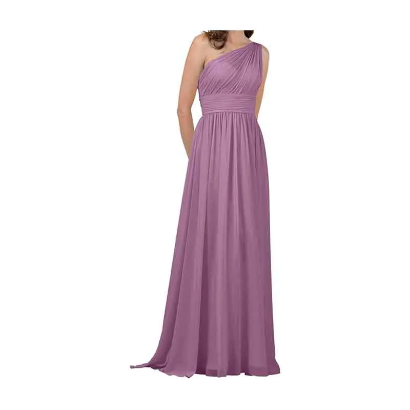 Women One Shoulder Bridesmaid Dresses Chiffon Long Maxi Formal Party Dress