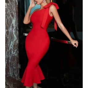 Women 'S  One Shoulder Puffs Bodycon Bandage Cocktial Party Dresses