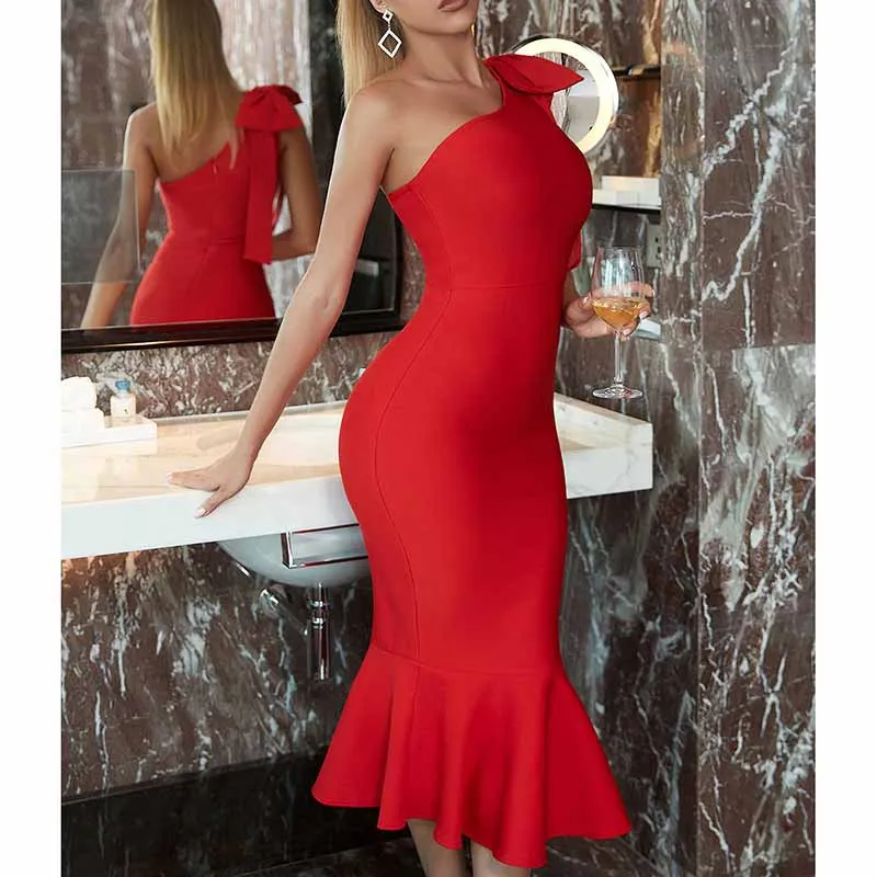 Women 'S  One Shoulder Puffs Bodycon Bandage Cocktial Party Dresses