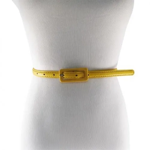 Yellow Skinny Belt with Covered Rectangle Buckle